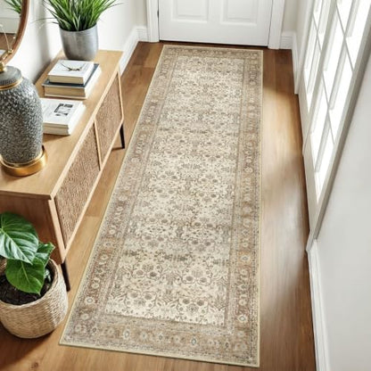 SIILOOM 2.6x8 Washable Runner Rug, Non Slip Area Rug for Hallway Kitchen - color: Beige/Brown, size: 2'7" x 8' (Runner)