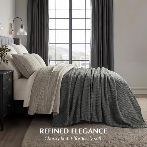 EVERGRACEHOME Chunky Chenille Knit Throw Blanket, 108x92, Charcoal Gray - color: Charcoal Gray, size: 108" X 92"