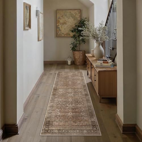 Schweek 2x6 Brown Runner Rugs Washable Non Slip Kitchen Rug Hallway Runners - color: Brown, size: 2' x 6' (Runner)