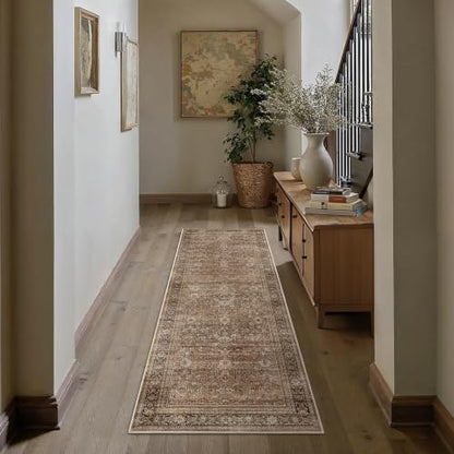 Schweek 2x6 Brown Runner Rugs Washable Non Slip Kitchen Rug Hallway Runners - color: Brown, size: 2' x 6' (Runner)