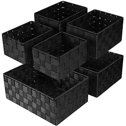 Storage Baskets: 6 Pack Stackable Woven Storage Bins, Black - color: Black, size: 6 pack