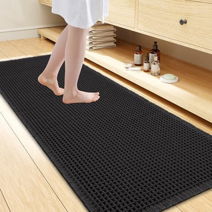 Smiry Waffle Bath Mat 47X24, Extra Soft Absorbent Bathroom Rugs, Black - color: Black, size: 47" X 24"