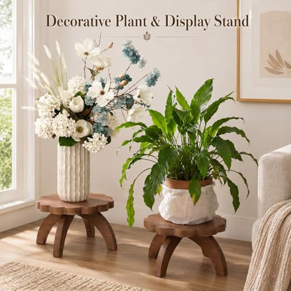 Novabright 2 Pcs Scalloped Short Plant Stand Small Wood Plant Stool Riser