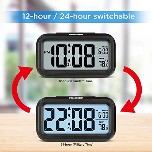 Peakeep Night Light Digital Alarm Clock Battery Operated Indoor Temperature - color: Black