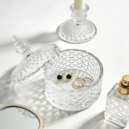 Glass Jewelry Box, Crystal Candy Dish with Lid, Ring Box, Small Trinket Dish, Jewelry Organizer Dish with Lid, Decorative Jewelry Bowls for Home Decor, Christmas Birthday Gifts for Women (Diamond) - style: Diamond