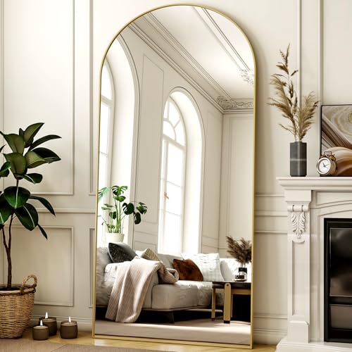 XRAMFY 78"x38" Gold Arched Full Length Mirror with Aluminum Alloy Frame - color: Gold, size: 78"L x 38"W