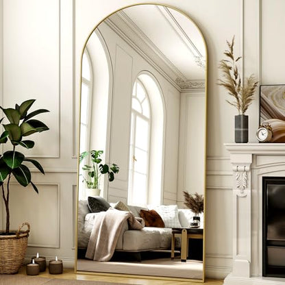 XRAMFY 78"x38" Gold Arched Full Length Mirror with Aluminum Alloy Frame - color: Gold, size: 78"L x 38"W