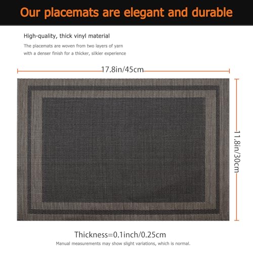 Black Gold Vinyl Placemats Set of 6, Heat Resistant Table Placemats - color: Black
