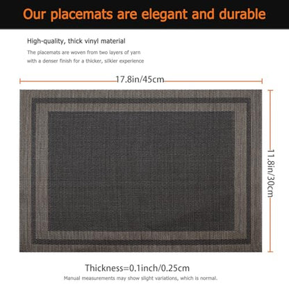 Black Gold Vinyl Placemats Set of 6, Heat Resistant Table Placemats - color: Black
