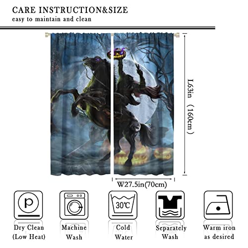 Gothic Halloween Blackout Curtains for Living Room,Horror Forest Night Theme Pumpkin Headless Horseman Window Drapes - Thermal Insulated and Noise Reduction,2 Panels 63L x 27.5Ws - color: Gothic Halloween, size: 27.5"W x 63"L (Pack of 2)