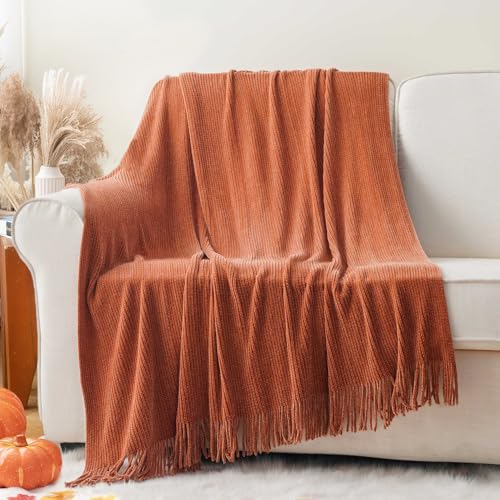BATTILO HOME Rust Orange Throw Blanket for Couch, 50"x60" - color: Chenille-caramel, size: 50 x 60 in.