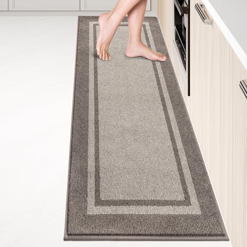 anllugs Kitchen Rugs 24" x 96", Non-Slip Runner Rugs, Beige & Grayish Brown - color: Beige & Grayish Brown, size: 24" X 96"