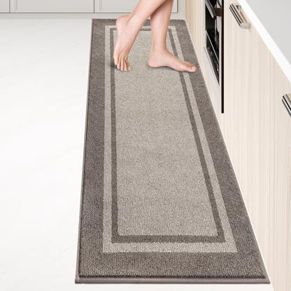 anllugs Kitchen Rugs 24" x 96", Non-Slip Runner Rugs, Beige & Grayish Brown - color: Beige & Grayish Brown, size: 24" X 96"