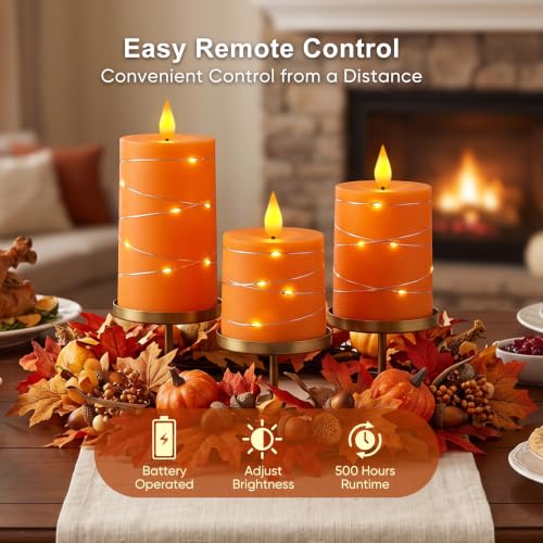 Raycare Orange Battery Operated Flameless Pillar Candle with Remote Timer - color: 3pcs-Orange