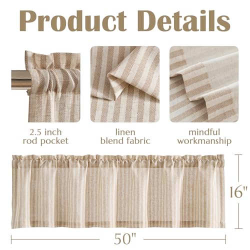 jinchan Linen Boxter Stripe Valances for Window 50 x 16 inch, Tan,1 Panel - color: Boxter Stripe | Tan on Linen, size: 50"W x 16"L (Pack of 1)