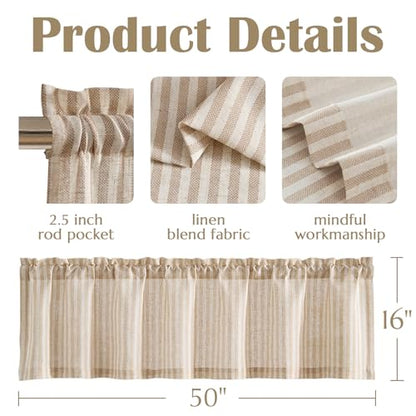 jinchan Linen Boxter Stripe Valances for Window 50 x 16 inch, Tan,1 Panel - color: Boxter Stripe | Tan on Linen, size: 50"W x 16"L (Pack of 1)