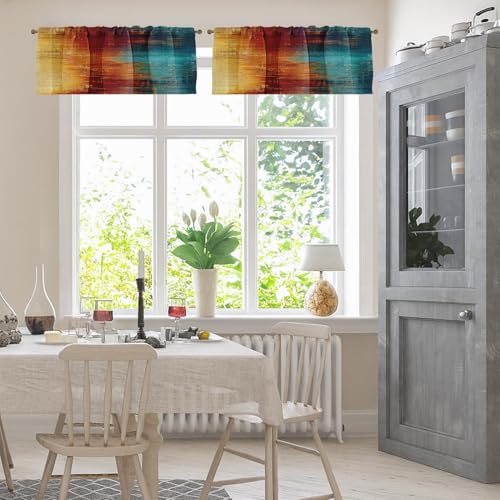 Emvency Valances for Windows, 2 Pack, 52x12 Inch, Vintage Rust - color: Abstract Teal Orange, size: 52"W x 12"L (Pack of 2)