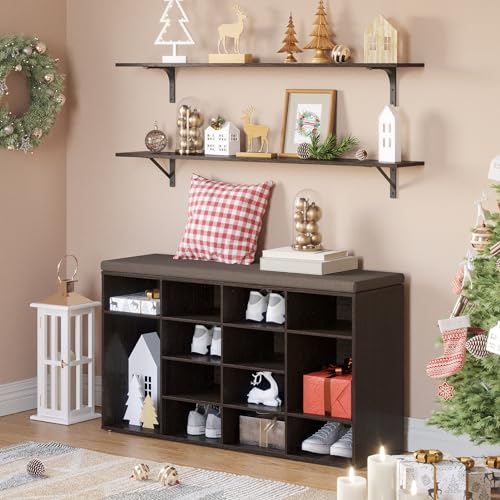 DINZI LVJ Long Wall Shelves, 47.3Inch Wooden Floating Shelves with Brackets - color: Espresso, size: 47.3 Inch