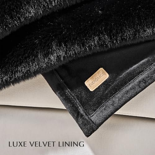 EverGrace Faux Chinchilla Fur Throw Blanket, 50"x60", Black Noir Mink - color: Black Noir Mink, size: 50"x60"