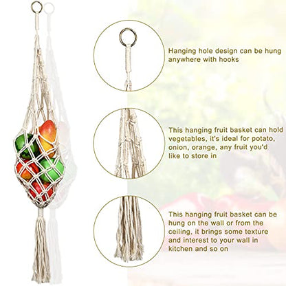 Geiserailie 2 Pieces Hanging Fruit Basket Boho Kitchen Decor