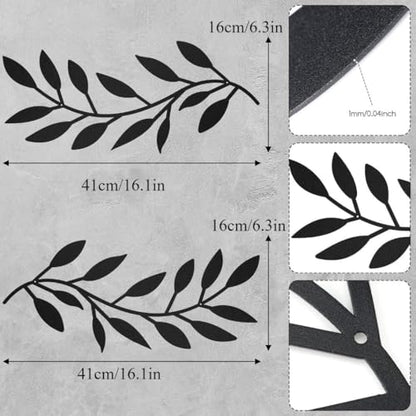 Deanvzes 2 Pieces Metal Tree Leaf Wall Sculptures Ornament Vine Olive Branch Leaf Wall Art Wrought Iron for Living Room Bar Hanging Ornaments (brown) - color: brown