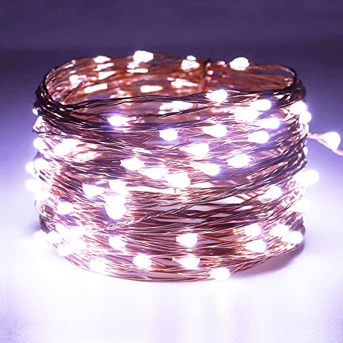 RUICHEN Dimmable Fairy Lights Plug in Copper Wire 33 Ft 100 LED, Cool White - color: Cool White