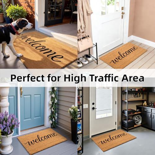 Natural Coir Welcome Door Mat Outside Inside Entrance 17x30 Welcome