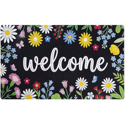 Welcome Mat 17x29 Non Slip Rubber Back Door Mat Outside Entrance - color: Colorful Flowers