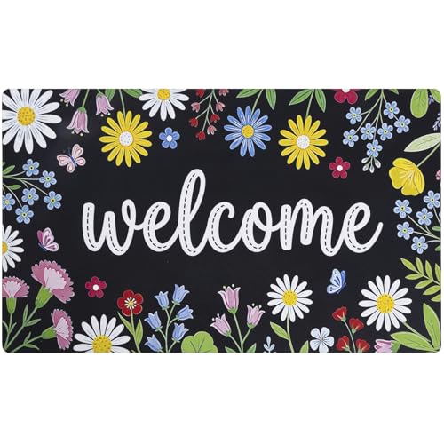 Welcome Mat 17x29 Non Slip Rubber Back Door Mat Outside Entrance - color: Colorful Flowers