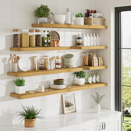 RICHFOCUS Long Floating Shelves for Wall 2Pack|Oak|48" Lx12 D - color: Oak, size: 48"L x 11.6"D, Set of 2