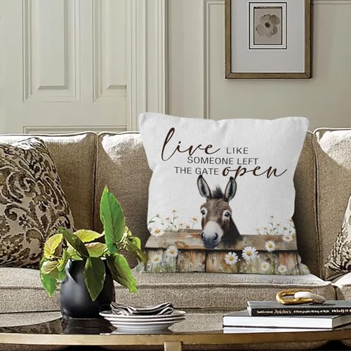 Donkey Throw Pillow Covers 18x18,Farmhouse Western Animal Pillow Covers for Home Bedroom Couch, Live Like Someone Left the Gate Open, Donkey Gifts for Women - color: 0-donkey-2