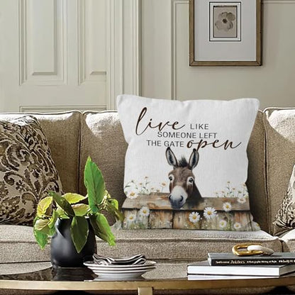 Donkey Throw Pillow Covers 18x18,Farmhouse Western Animal Pillow Covers for Home Bedroom Couch, Live Like Someone Left the Gate Open, Donkey Gifts for Women - color: 0-donkey-2
