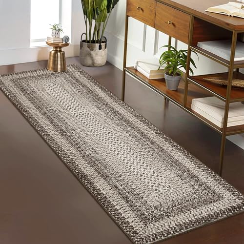 RUGSREAL 2x6 Runner Rug Braided Print Hallway Area Rugs Machine Washable - color: Mocha, size: 2' x 6' (Runner)