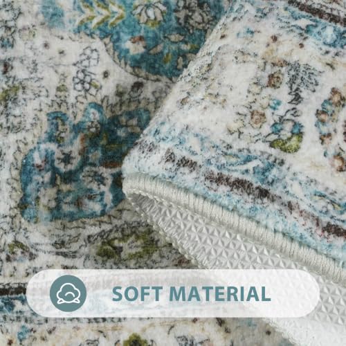Uphome Blue Bathroom Rugs, Distressed Farmhouse Boho Bath Mat, Comfy Velvet Small Bath Rugs Non Slip Washable, Vintage Oriental Toilet Rug for Sink Shower Vanity, 18x26 inch - color: Blue, size: 18 x 26 inch (Rectangular)