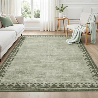 GarveeHome Washable Living Room Rug 5x7 Non Slip Low Pile Green Carpet - color: Green, size: 5' x 7' (Rectangular)