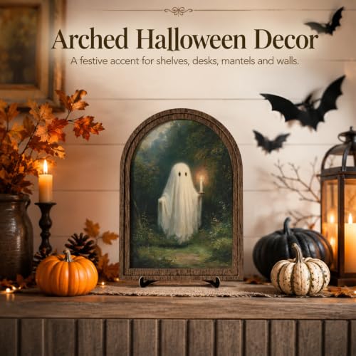 Forest Ghost Arched Wood Frame Tabletop Decor, Moody Halloween Wall Art - color: Color 12