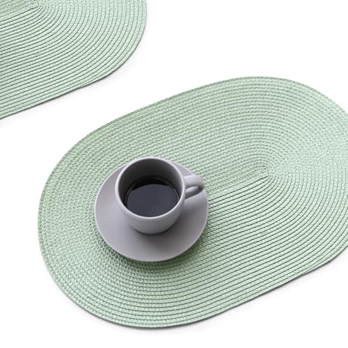 FunWheat Oval Braided Placemats Set of 8 Table Mats for Dining Tables Washable Heat Resistant Place Mats for Indoor Outdoor Use 12 x17.5 Inch(Oval Fog Green, 8pcs) - color: Fog Green, size: 8pcs