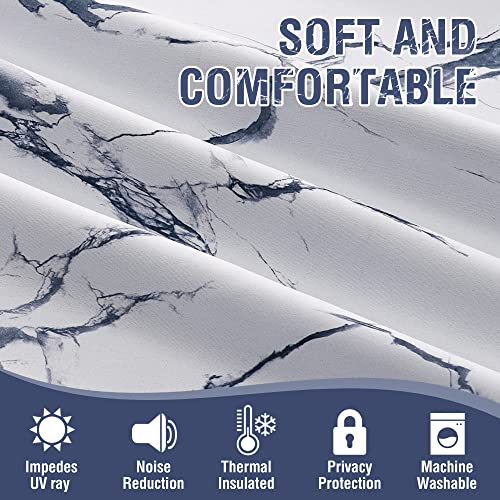 H.VERSAILTEX 100% Blackout Curtains 84 inch Length 2 Panels Set Marble Designs Printed Drapes Thermal Curtains for Bedroom with Black Liner Sound Proof Curtains, Dark Blue - color: Marble- Dark Blue, size: 52"W x 84"L (Pack of 2)
