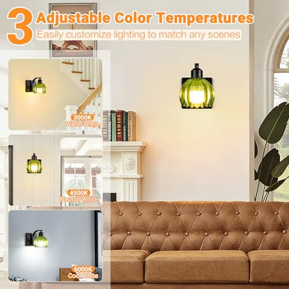 Battery Operated Wall Sconces Set of 2, Wireless LED Wall Lights - color: Black