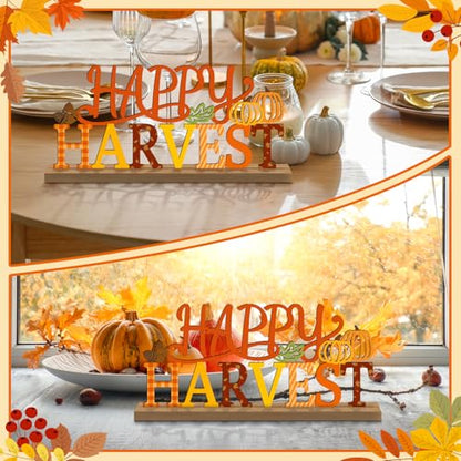 Fall Pumpkin Table Decorations Centerpiece, Metal Table Sign - style: Happy Harvest