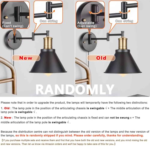 Swing Arm Wall Lamp Plug-in Cord Industrial Wall Sconce, Bronze and Black Finish,with On/Off Switch, E26 Base,1-Light Bedroom Wall Lights Fixtures,Bedside Reading Lamp - size: 1-Pack