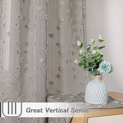 MYSKY HOME Grey Sheer Curtains with Pom Pom for Living Room 36x54,2 Panels - color: 1-grey, size: 36"W x 54"L (Pack of 2)