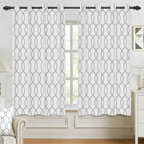Grey and White Geometric Blackout Curtains, Modern Minimalist Striped Curtains for Bedroom Living Room, Room Darkening Window Drapes with Grommet Top, 2 Panels, 52W x 63L - color: 04 White and Grey, size: 52"W x 63"L (Pack of 2)