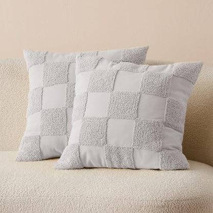 Double Stitch 100% Cotton Boho Checkered Throw Pillow Covers, Winter Sky - color: Winter Sky, size: 20" x 20" (Pack of 2)