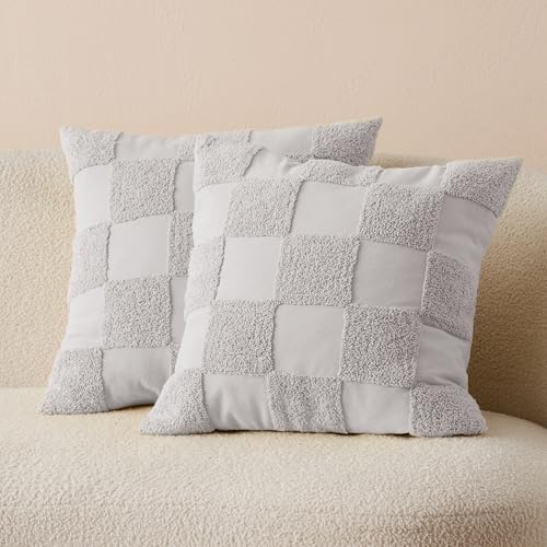 Double Stitch 100% Cotton Boho Checkered Throw Pillow Covers, Winter Sky - color: Winter Sky, size: 20" x 20" (Pack of 2)