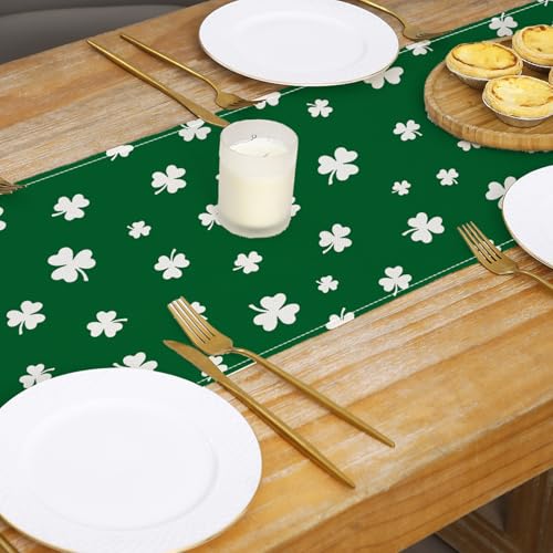 ONFAON St Patricks Day Table Runner 13 x 72 Inch,Green Lucky Shamrock Seasonal Spring Holiday Table Decorations Home Party Kitchen Dining Table Decor - size: St Patricks 02
