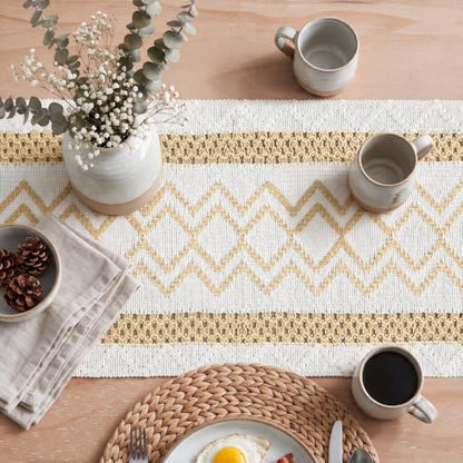 Artoid Mode Burlap Brown Stripe Diamond Woven Table Runner 12x48 Inch - color: Burlap Brown, size: 12" x 48", Table Runner
