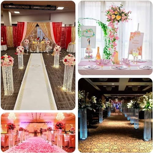 Efavormart 48" Heavy Duty Acrylic Flower Pedestal Vase with Hanging Crystal Beads, Clear Pillar Stand Wedding Floor Centerpieces with Pre-Chained Garlands - 5mm Thick Plates - size: 11"W x 48"H