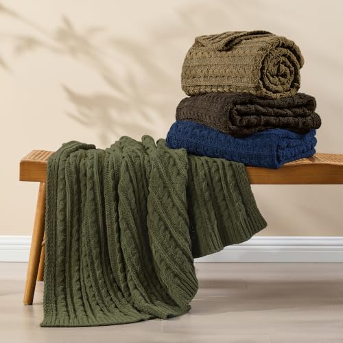 Dark Khaki Cable Knit Throw Blanket,Extra Thick Cozy Sofa Blanket 50x60 - color: Olive Green, size: 50"x60"