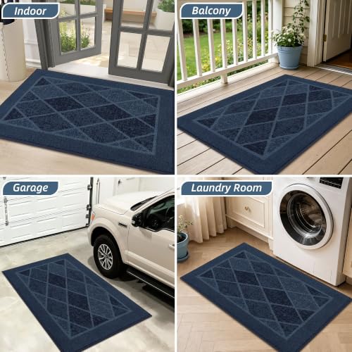 BEQHAUSE Dirt Trapper Door Mats 36" x 60", Non-Slip Washable, Navy Blue - color: Navy Blue/Multi Tone, size: 36" X 60" (Rectangular)